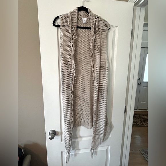 Chico’s Long cotton Knit Open Tan Summer Cardigan Women’s size Large - Picture 1 of 16